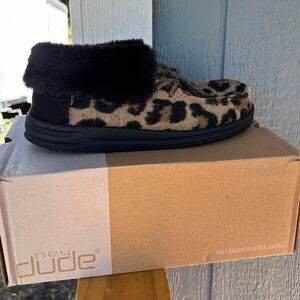 Hey Dude Leopard Shoes with Black Fur